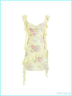 Ruffle Cowl Neck Bodycon Mini Dress Floral Print Sleeveless Summer